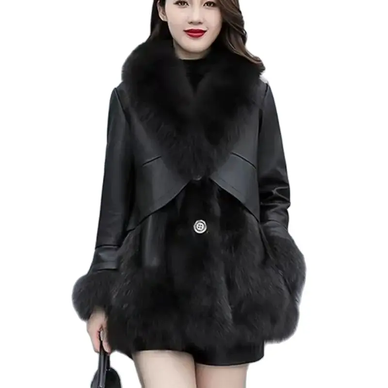 Fur Coat Women's 2022 Winter New Korean Version Mid-length PU Leather Stitching Imitation Fox Mao Haining Temperament Warm Coat
Fur Coat Women's 2022 Winter New Korean Version Mid-length PU Leather Stitching Imitation Fox Mao Haining Temperament Warm Coat