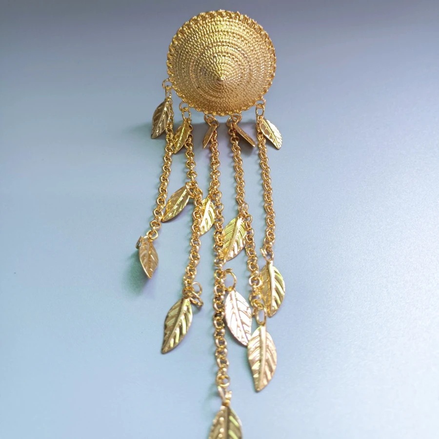 

Thai Style Hat Shape Hair Sticks Leaves Tassel Hairpin Banna Dai Ethnic Alloy Retro Golden Stage Performance Hair Accessories