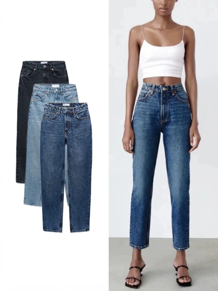 ZBZA Women's Spring Summer New Loose Comfortable Version High-waisted Jeans Pants Simple Fashion All-match Slim Denim Trousers 
ZBZA Women's Spring Summer New Loose Comfortable Version High-waisted Jeans Pants Simple Fashion All-match Slim Denim Trousers