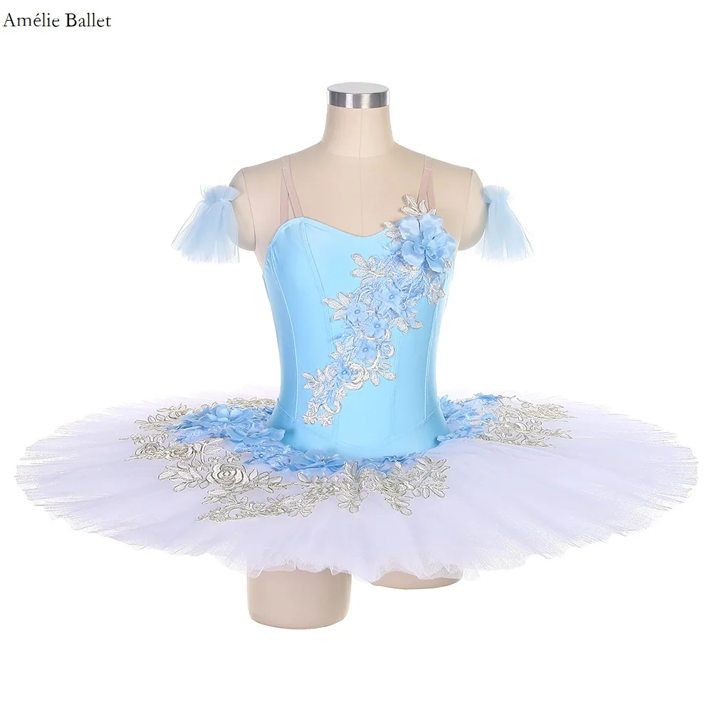 

BLL464 Sky Blue Spandex Bodice Pre-Professional Ballet Pancake Tutu Girls & Women Competition or Performance Costume