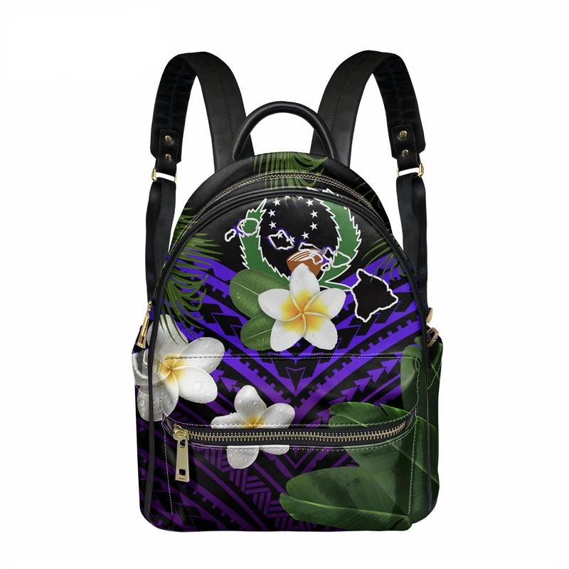 

Women's Backpack Polynesian Plumeria Flower Printed PU Leather Bags Pohnpei Beach Multifunctional Back Packs