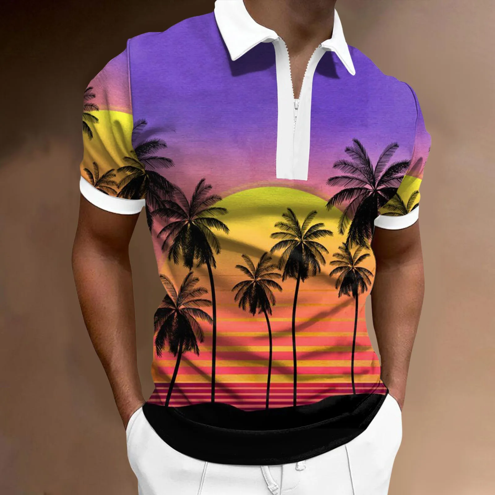 Hawaiian men's Polo Shirt Coconut Tree Print Shirt zipper Lapel Collar Short Sleeve T-shirt Vacation Camisas blusas tops New
Hawaiian men's Polo Shirt Coconut Tree Print Shirt zipper Lapel Collar Short Sleeve T-shirt Vacation Camisas blusas tops New