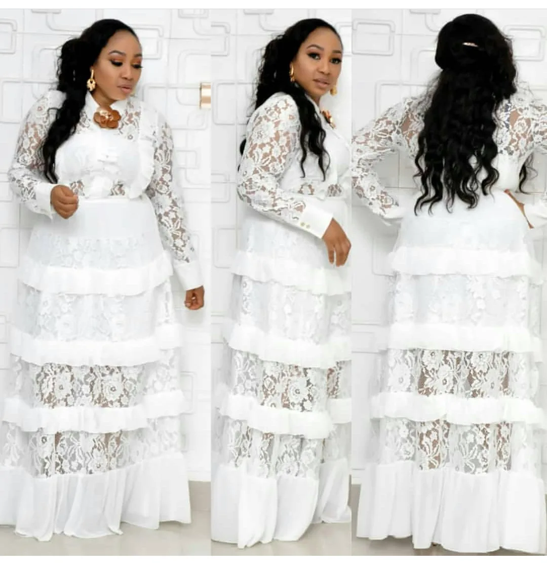 European and American fashion lace shirt collar long sleeves fungus edge stitching multi-layer cake long skirt collocation brooc
European and American fashion lace shirt collar long sleeves fungus edge stitching multi-layer cake long skirt collocation brooc