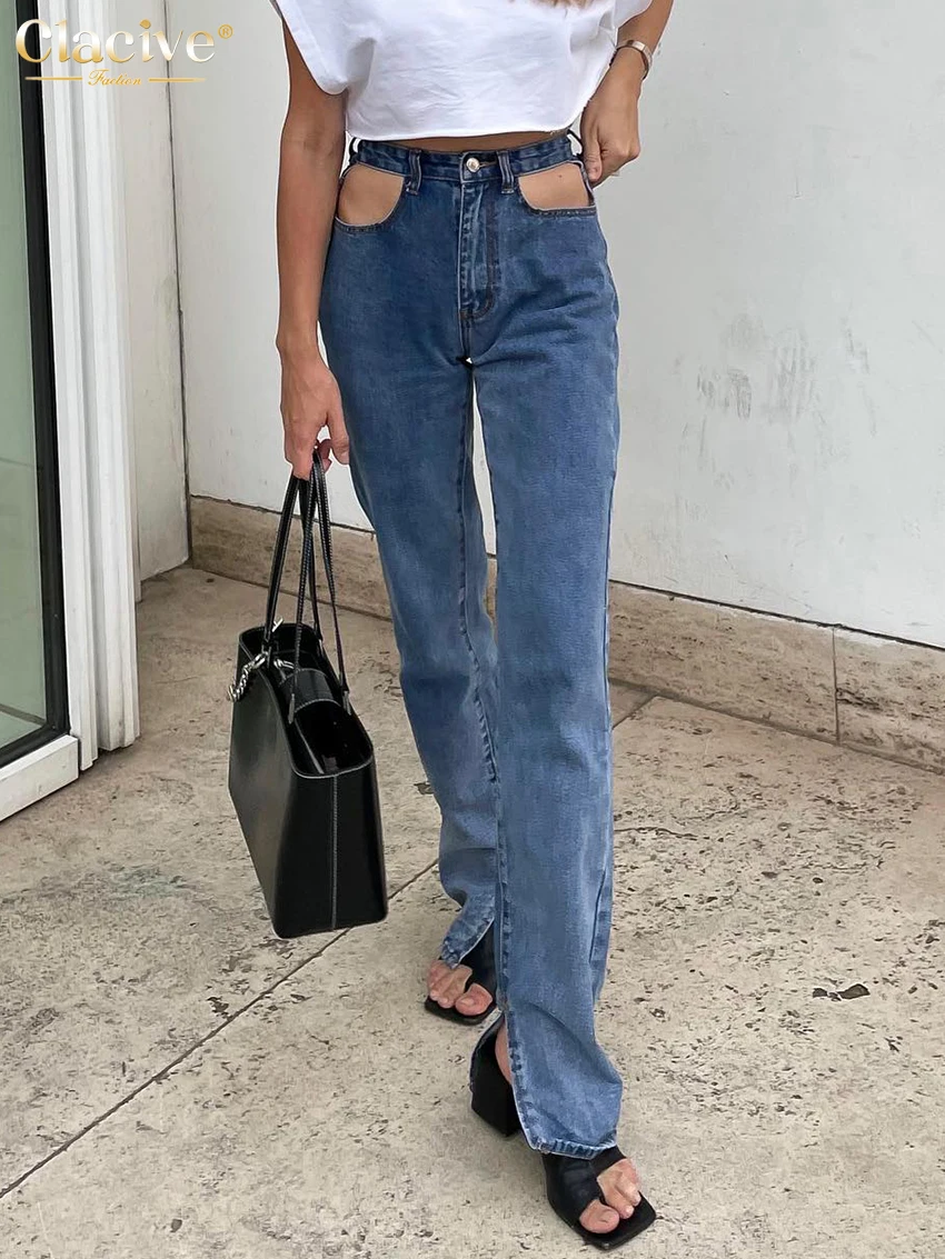 Clacive Bodycon Blue Women'S Jeans Fashion High Waist Slit Straight Pants Streetwear Elegant Hollow Out Full Length Trousers
Clacive Bodycon Blue Women'S Jeans Fashion High Waist Slit Straight Pants Streetwear Elegant Hollow Out Full Length Trousers