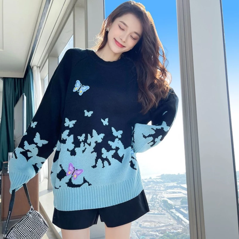 DAYIFUN Women Sweater Autumn Winter Butterfly Embroidery Loose O-Neck Jumpers Long Sleeve Knitted Pullovers Vintage Oversize Top
DAYIFUN Women Sweater Autumn Winter Butterfly Embroidery Loose O-Neck Jumpers Long Sleeve Knitted Pullovers Vintage Oversize Top