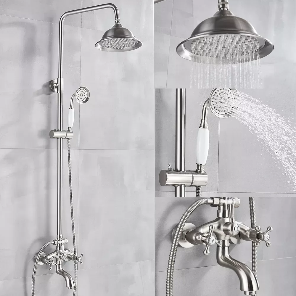 Brushed Nickle Bathroom Shower Faucet Mixer Set 8" Rainfall Shower Head Dual Handle + Tub Spout + Hand Held Shower Mixer Tap
Brushed Nickle Bathroom Shower Faucet Mixer Set 8" Rainfall Shower Head Dual Handle + Tub Spout + Hand Held Shower Mixer Tap