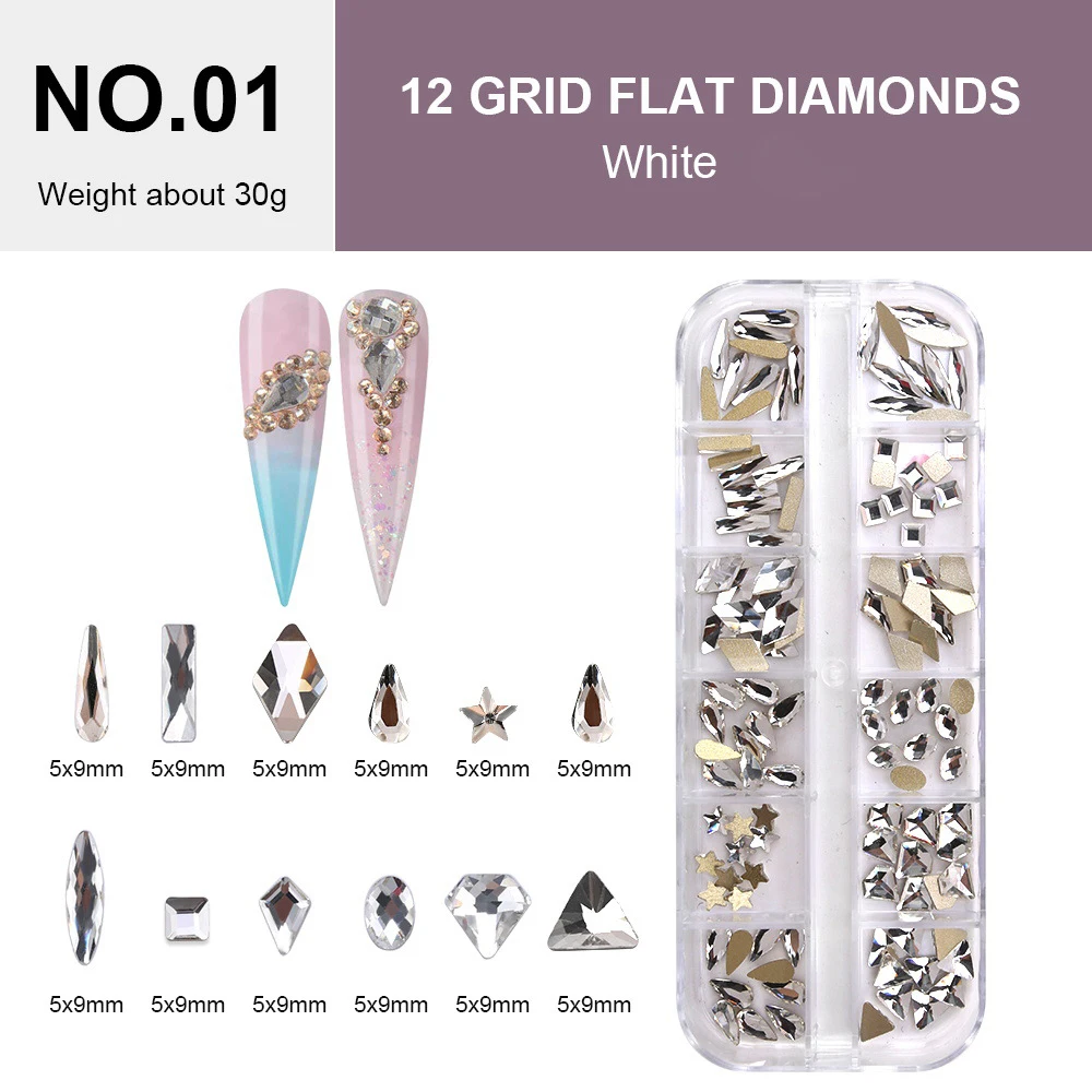 Glitter White Crystal 12 Grids Nail Rhinestones Mix Shapes Nail Art Accessories Decorations Nail Charms Free Shipping
Glitter White Crystal 12 Grids Nail Rhinestones Mix Shapes Nail Art Accessories Decorations Nail Charms Free Shipping