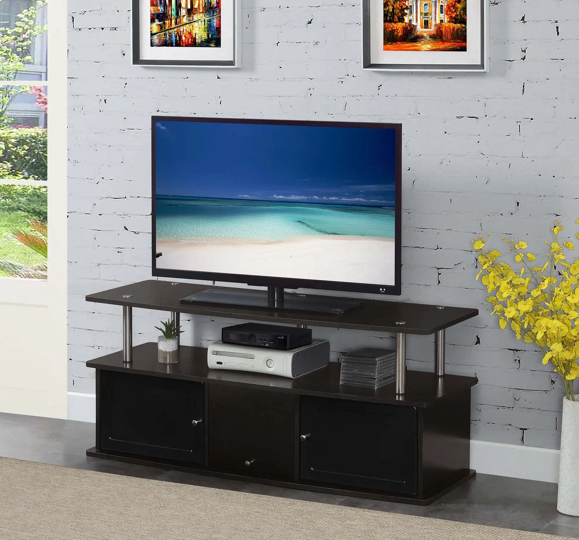 TV Stand with 3 Storage Cabinets and Shelf, Espresso/Black
TV Stand with 3 Storage Cabinets and Shelf, Espresso/Black