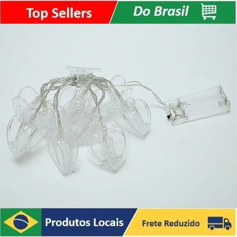 

Cordão Luminária Prendedor Coração Fio de Luz 10 Leds 2.1m Decoração Festa natal Tropical Quarto Mesa