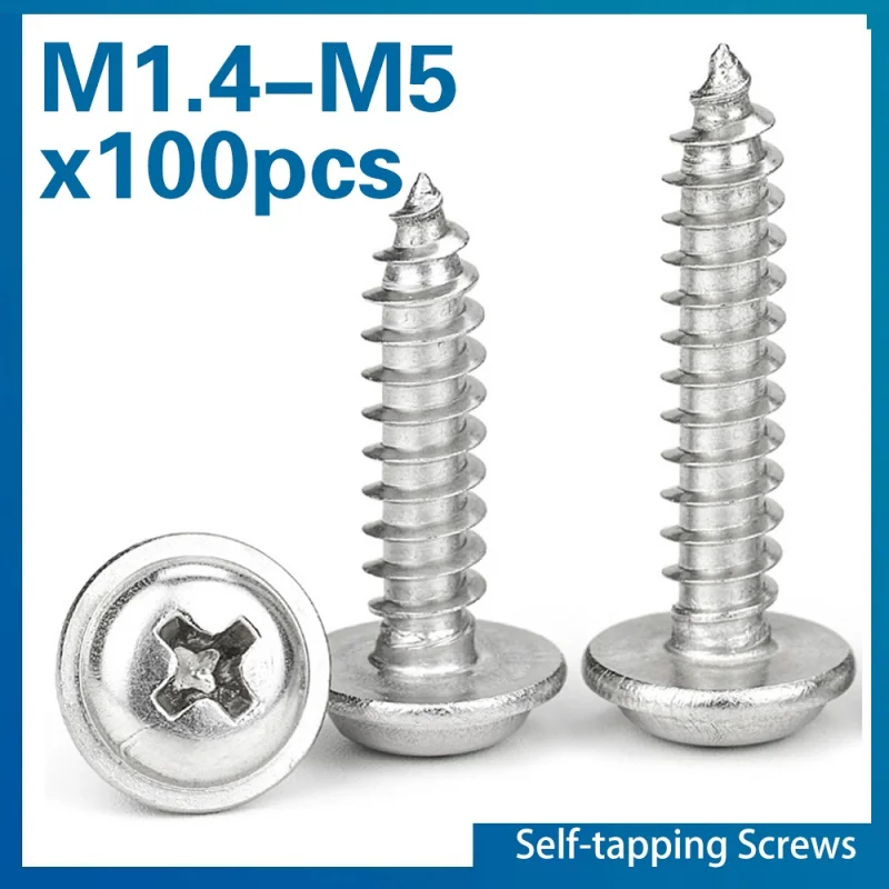 100pcs/lot M1.4 M1.7 M2.6 M3 M3.5 M4 M5 A2-70 Stainless Steel PWA Phillips Pan Round Head With Washer Self-tapping Screw
100pcs/lot M1.4 M1.7 M2.6 M3 M3.5 M4 M5 A2-70 Stainless Steel PWA Phillips Pan Round Head With Washer Self-tapping Screw