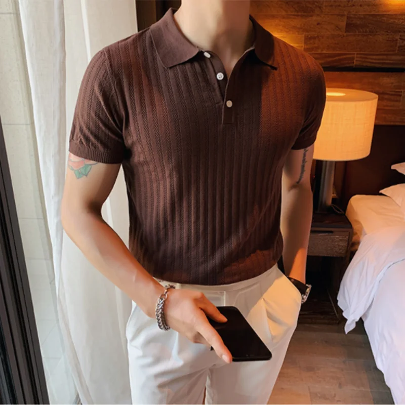 Summer men's ice silk pure color T-shirt British slim lapel breathable Europe and America simple knitted casual POLO shirt trend
Summer men's ice silk pure color T-shirt British slim lapel breathable Europe and America simple knitted casual POLO shirt trend