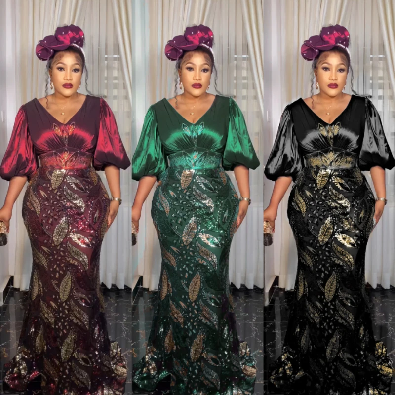 Африканские платья для свадебной вечеринки для женщин, летнее Африканское длинное платье с коротким рукавом и V-образным вырезом из полиэстера с блестками, рождественское платье
Африканские платья для свадебной вечеринки для женщин, летнее Африканское длинное платье с коротким рукавом и V-образным вырезом из полиэстера с блестками, рождественское платье