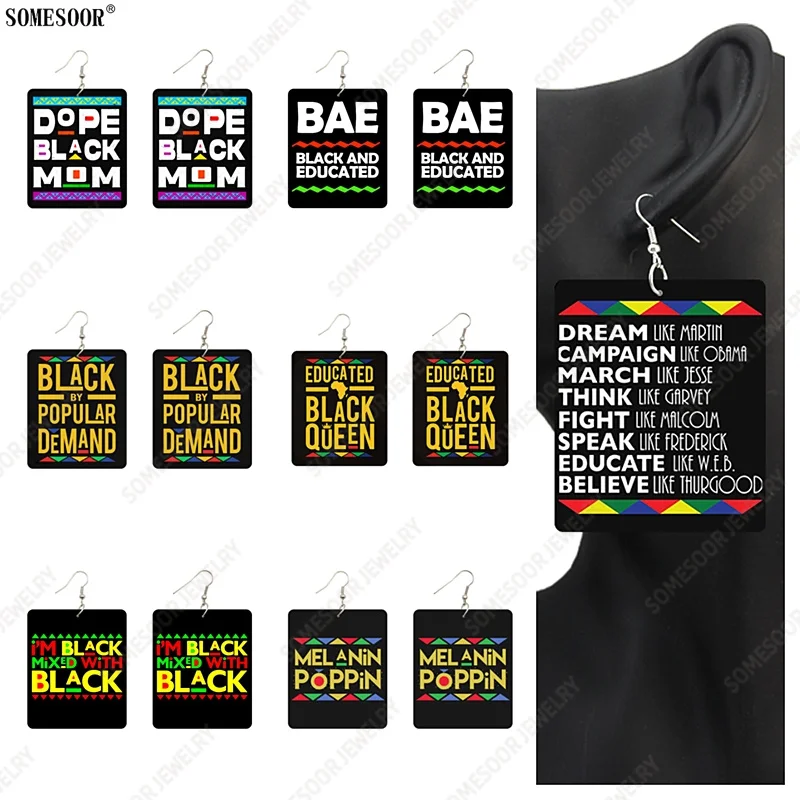SOMESOOR Black Sayings Print African Wooden Drop Earrings Melanin Poppin Dope Mom Afro Queen Wood Craft Dangle For Women Gifts
SOMESOOR Black Sayings Print African Wooden Drop Earrings Melanin Poppin Dope Mom Afro Queen Wood Craft Dangle For Women Gifts