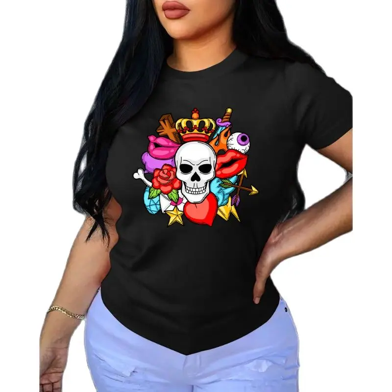 Europe and The United States Hot Selling Skull Crown Pattern Printed Round Neck T-shirt Fashion Casual Girl Tshirt Y2k Clothes
Europe and The United States Hot Selling Skull Crown Pattern Printed Round Neck T-shirt Fashion Casual Girl Tshirt Y2k Clothes