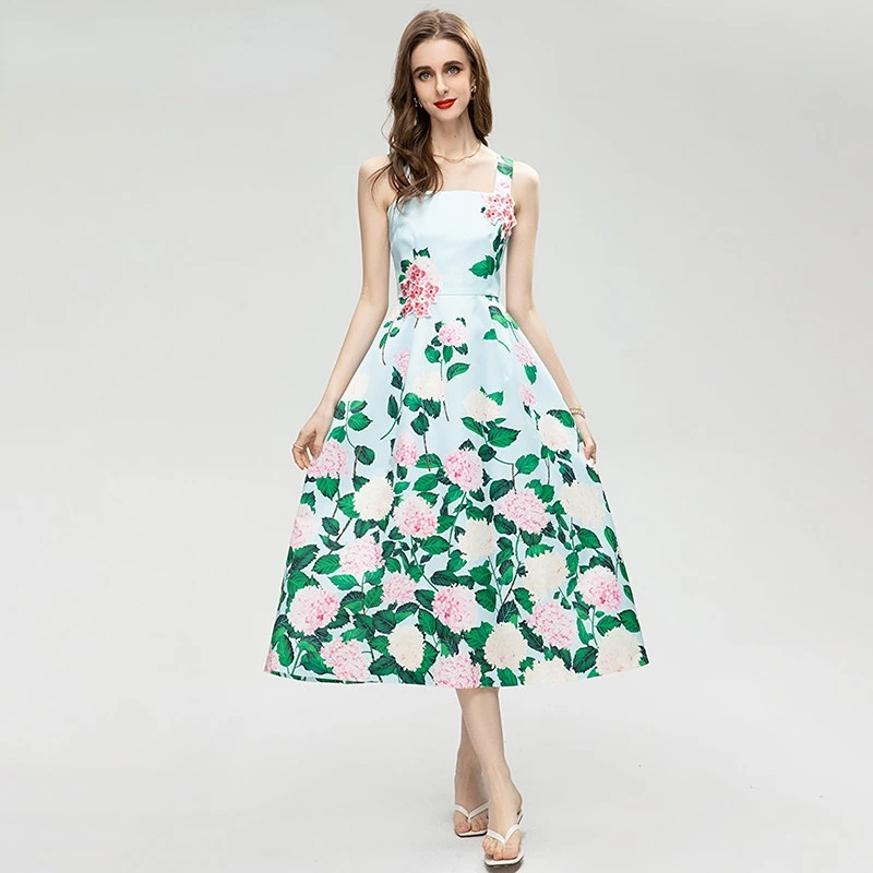 Dresses For Women 2023 Summer Runway Luxury Designer Elegant Square Collar Sleeveless Sling Flower Printing Decal Gorgeous Dress
Dresses For Women 2023 Summer Runway Luxury Designer Elegant Square Collar Sleeveless Sling Flower Printing Decal Gorgeous Dress