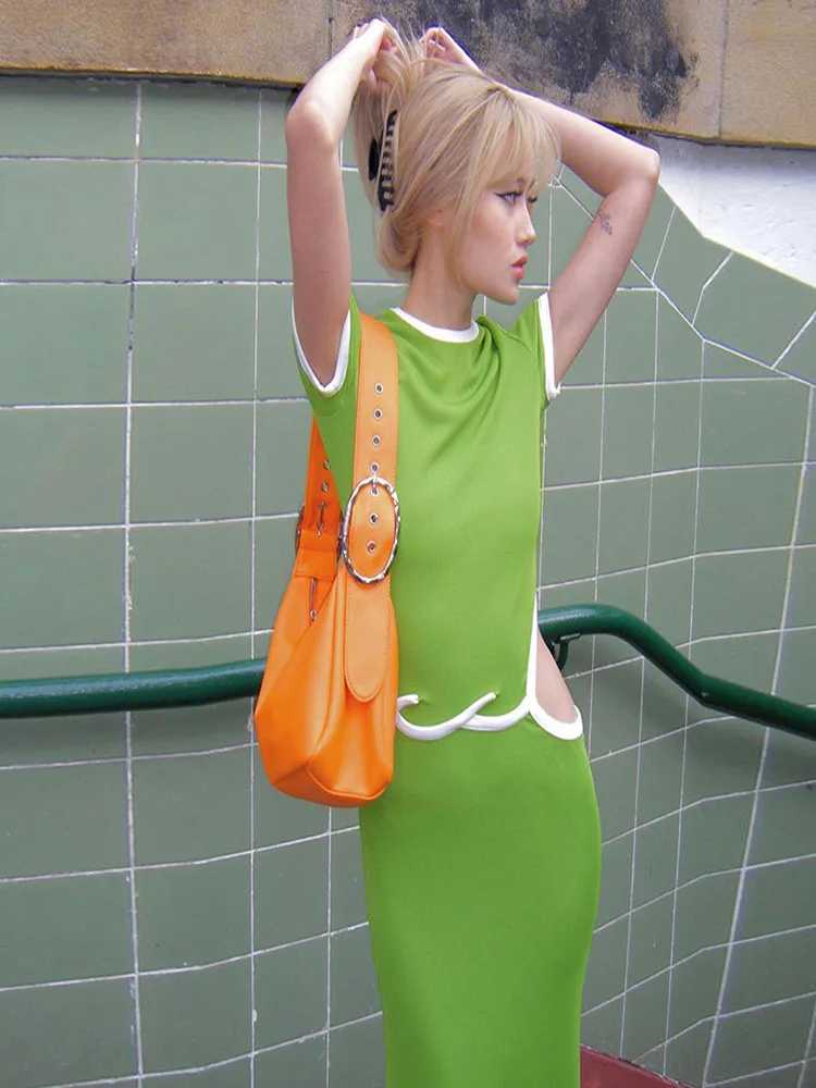 Cut Y2K Long Dress Strap Sexy Bodycon Dresses Green Short Sleeve High Waist Hollow Long Fashion Dress Streetwear Party Vacation 
Cut Y2K Long Dress Strap Sexy Bodycon Dresses Green Short Sleeve High Waist Hollow Long Fashion Dress Streetwear Party Vacation