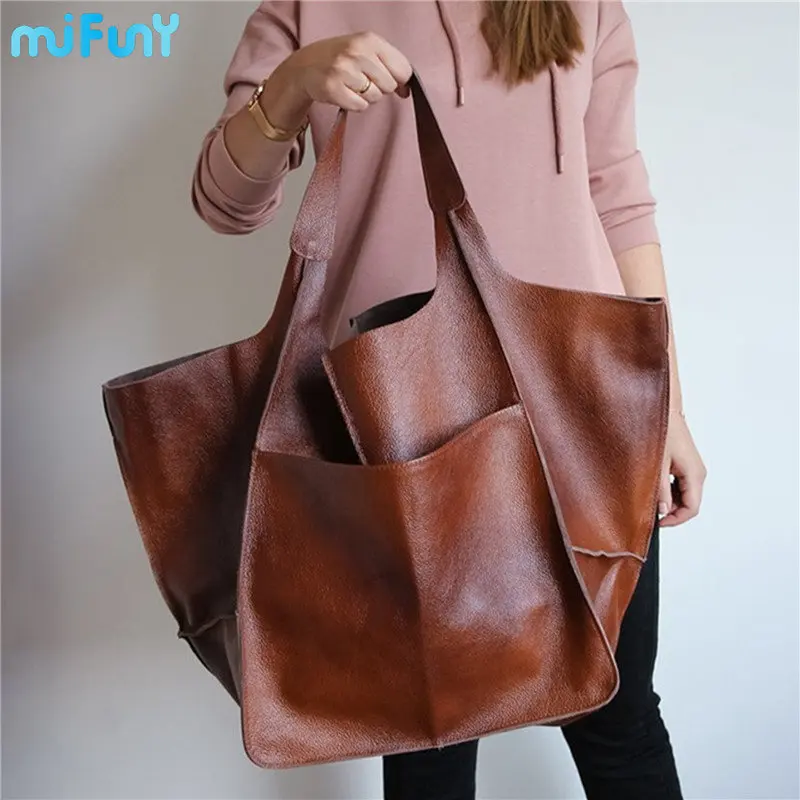 

Mifuny Luxury Bags Soft Large Capacity Handbags Women Design Pu Leather Shoulder Bag New 2023 Tote Retro Oversized Shopper Bags