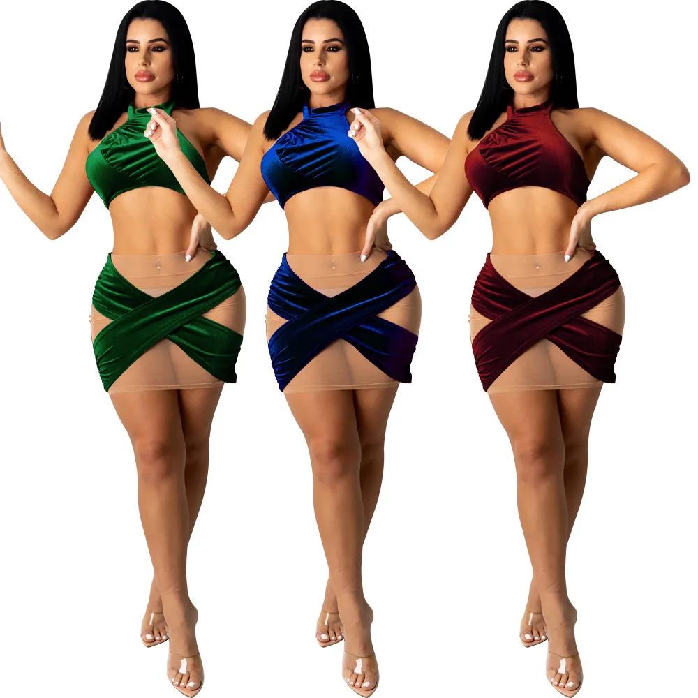 Sexy Womens Set of Two Fashion Pieces for Women 2022 Summer Velvet Stitching Mesh Gauze Navel Hip Skirt Nightclub Outifits
Sexy Womens Set of Two Fashion Pieces for Women 2022 Summer Velvet Stitching Mesh Gauze Navel Hip Skirt Nightclub Outifits