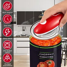 Electric Can Opener Smooth Edge One Touch Switch Portable Cordless Battery Powered Can Opener Kitchen Safety Arthritis Seniors