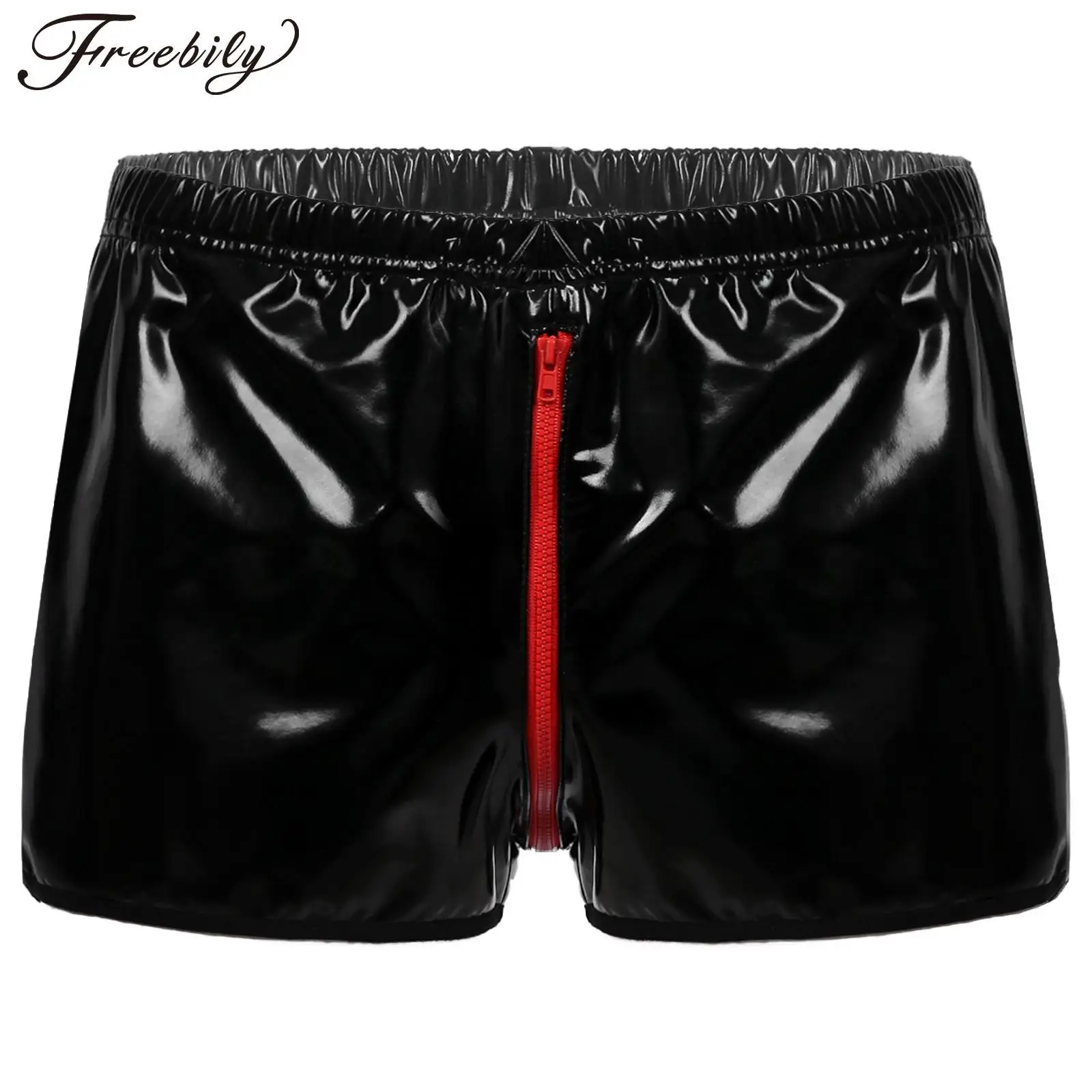 

Men Wet Look Patent Leather Shorts Elastic Waistband Zipper Crotch Hot Pants Rave Party Nightclub Pole Dancing Clothing Clubwear