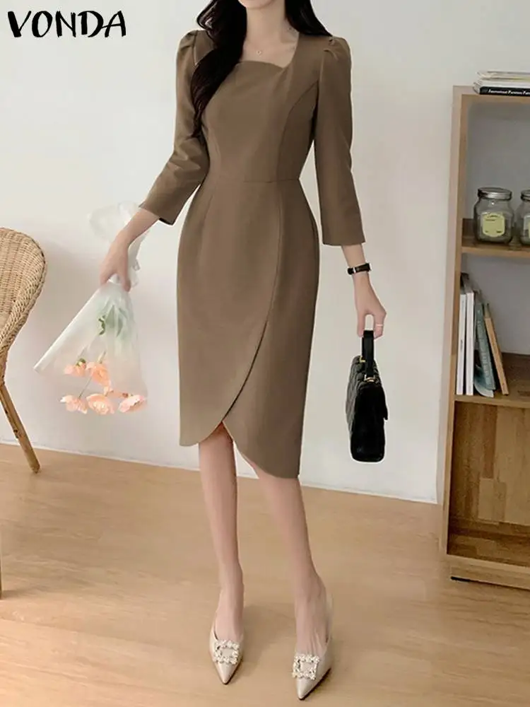 Women Elegant Office Dress 2023 VONDA Casual Solid Color Knee-Length Party Dress Beach Sundress Holiday Vestidos Femme Robe
Women Elegant Office Dress 2023 VONDA Casual Solid Color Knee-Length Party Dress Beach Sundress Holiday Vestidos Femme Robe