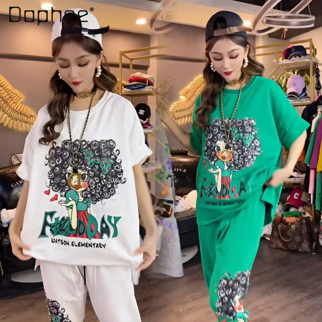 Women's Korean-Style Sports Suit 2022 Summer New Loose-Fitting Short Sleeves Printed T-shirt Casual Two-Piece Pants Set Female
Women's Korean-Style Sports Suit 2022 Summer New Loose-Fitting Short Sleeves Printed T-shirt Casual Two-Piece Pants Set Female