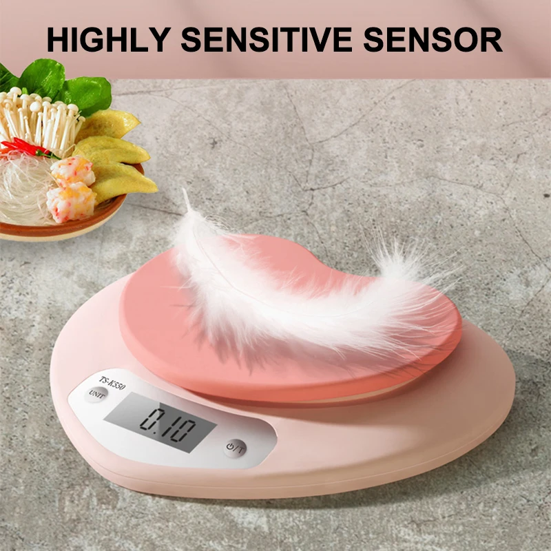 

5kg/1g 2kg/0.1g High-Precision Kitchen Scales 3 Units g/lb/oz LCD Digital Scale Heart-shaped Food Pink Electronic Scale