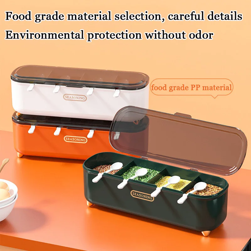 Four Grids Seasoning Box Home Container Multifunctional Plastic Salt MSG Spice Jars with Spoon Lid Kitchen Condiment Organizer
Four Grids Seasoning Box Home Container Multifunctional Plastic Salt MSG Spice Jars with Spoon Lid Kitchen Condiment Organizer