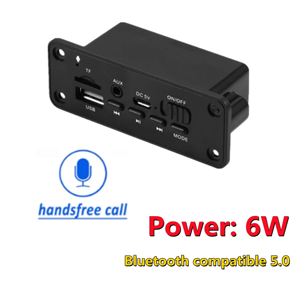 6W Bluetooth 5.0 MP3 Stereo Decoding Board Module Wireless USB MP3 Player TF Card Slot / USB / FM / Remote For Car Speaker Phone 
6W Bluetooth 5.0 MP3 Stereo Decoding Board Module Wireless USB MP3 Player TF Card Slot / USB / FM / Remote For Car Speaker Phone