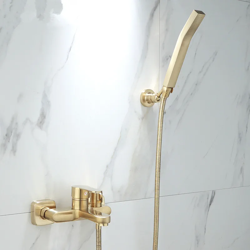 Bathtub Shower Set Wall Mounted Brushed Gold Bath and Shower Faucet, Bathroom Cold and Hot Bath and Shower Mixer Tap Brass
Bathtub Shower Set Wall Mounted Brushed Gold Bath and Shower Faucet, Bathroom Cold and Hot Bath and Shower Mixer Tap Brass