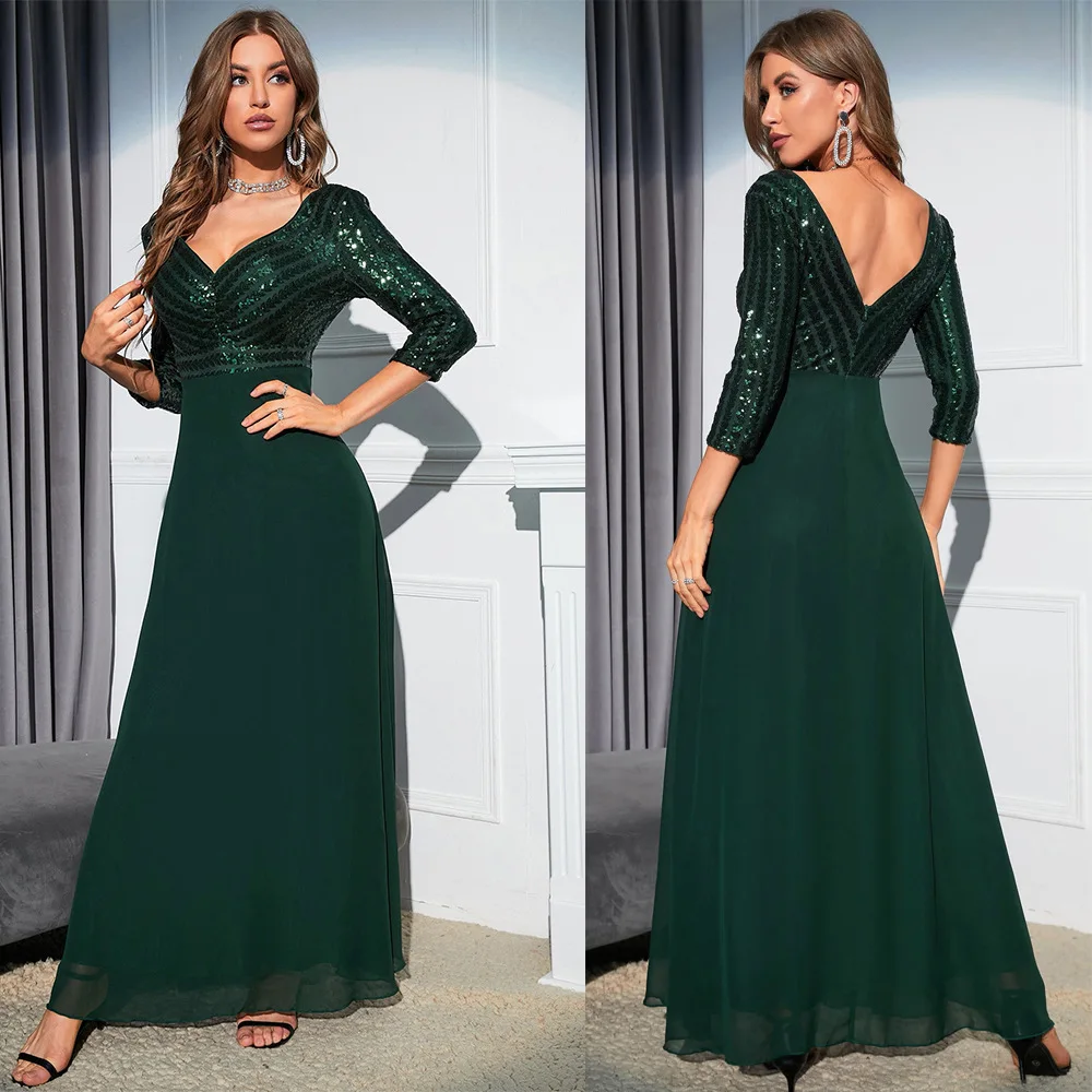 New 2022 Summer Women's Long Dress Sexy Chiffon Long Sleeve V-neck Backless Sequin Party Evening Dress Green Wine Red Champagne
New 2022 Summer Women's Long Dress Sexy Chiffon Long Sleeve V-neck Backless Sequin Party Evening Dress Green Wine Red Champagne