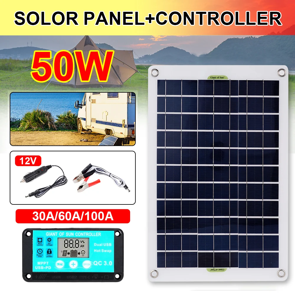 100W/2000W Solar Power Panel LCD Display Controller 30A/60A/100A Portable Vehicle And Vessel Charging Panel With Intelligent Kit
100W/2000W Solar Power Panel LCD Display Controller 30A/60A/100A Portable Vehicle And Vessel Charging Panel With Intelligent Kit