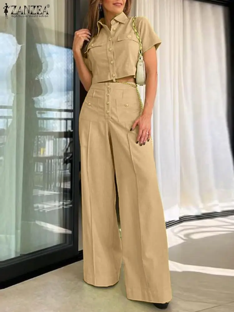 2023 ZANZEA, модный городской спортивный костюм, женские повседневные офисные брючные костюмы, Outifits, 2 шт., летние топы с короткими рукавами, широкие штаны, комплекты
2023 ZANZEA, модный городской спортивный костюм, женские повседневные офисные брючные костюмы, Outifits, 2 шт., летние топы с короткими рукавами, широкие штаны, комплекты