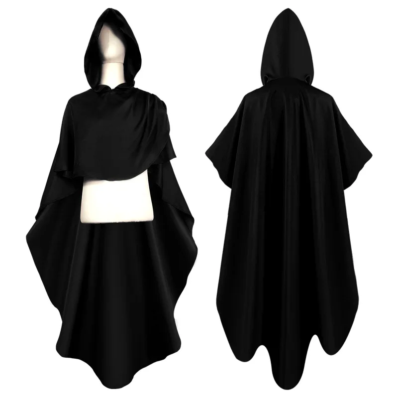 

Mysterious Wizard Performance Cape Adult Children's Halloween Party Hooded Cloak Horror Demon Vampire Death Role Playing Costume