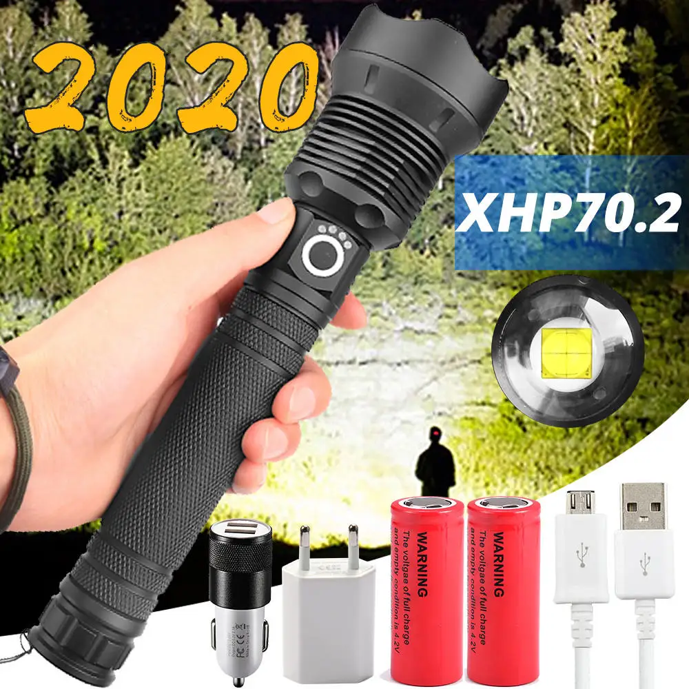 

Most Powerful LED Flashlight XLamp XHP70.2 USB Zoomable 3 modes Torch XHP70 XHP50 18650 26650 Rechargeable Battery drop shipping