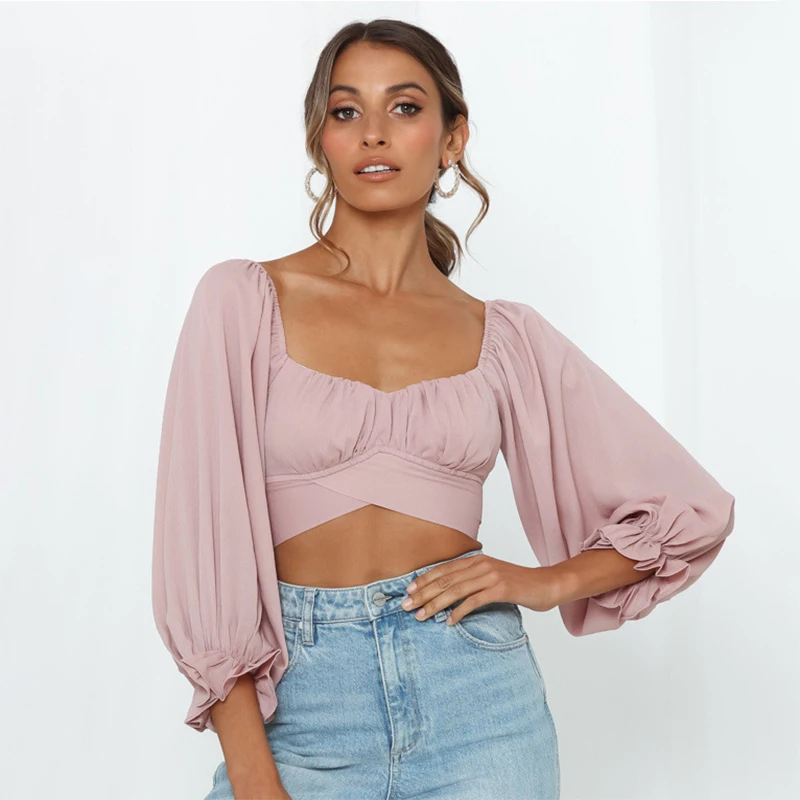 Spring Summer Fashion Sexy Long Sleeve Women Crop Top Casual Low Cut T-Shirts Bandage Chiffon Solid Streetwear Female Clothes
Spring Summer Fashion Sexy Long Sleeve Women Crop Top Casual Low Cut T-Shirts Bandage Chiffon Solid Streetwear Female Clothes