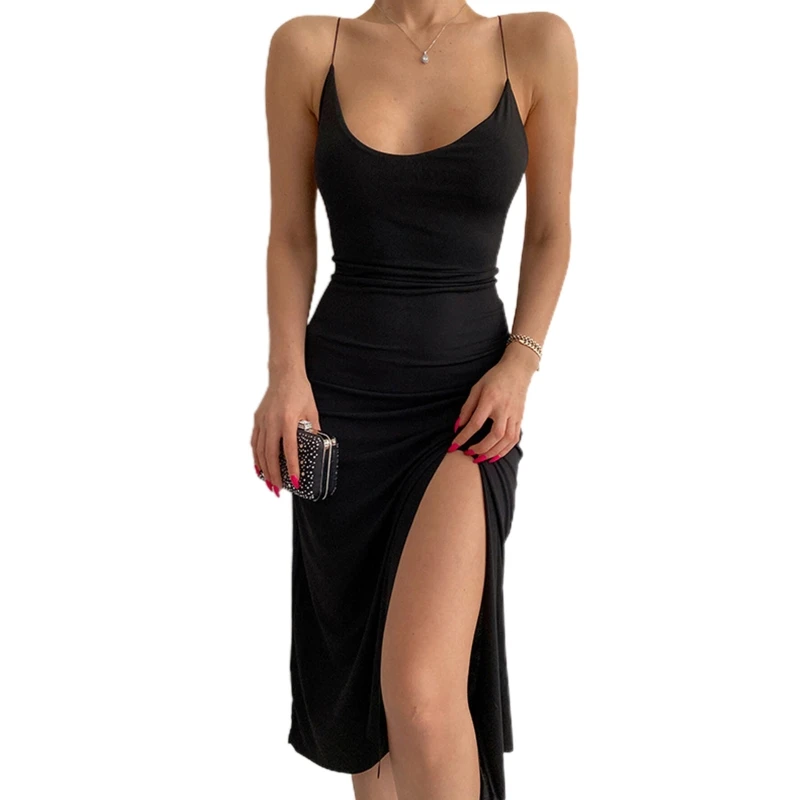Female Summer Dress Sexy Spaghetti Strap Low Cut U-Neck Backless Lace-Up Midi Long Slim Dress Women Side Split Party Sundress
Female Summer Dress Sexy Spaghetti Strap Low Cut U-Neck Backless Lace-Up Midi Long Slim Dress Women Side Split Party Sundress