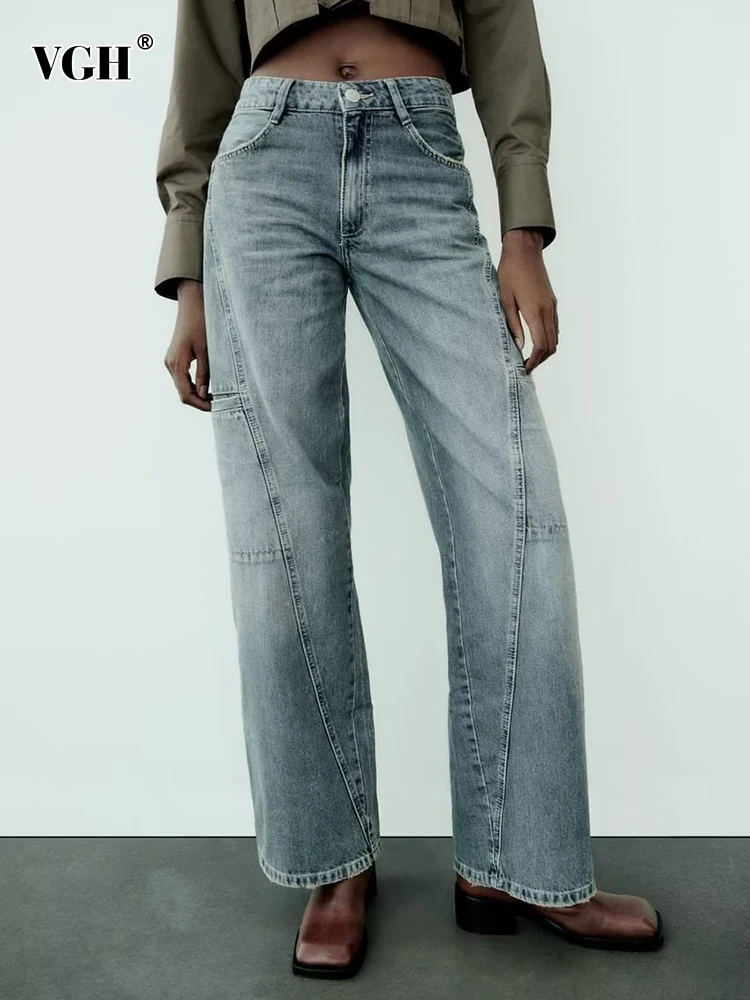 Женские джинсовые брюки с высокой талией VGH, повседневные однотонные минималистичные свободные прямые джинсы с карманами, модная одежда в стиле пэчворк
Женские джинсовые брюки с высокой талией VGH, повседневные однотонные минималистичные свободные прямые джинсы с карманами, модная одежда в стиле пэчворк