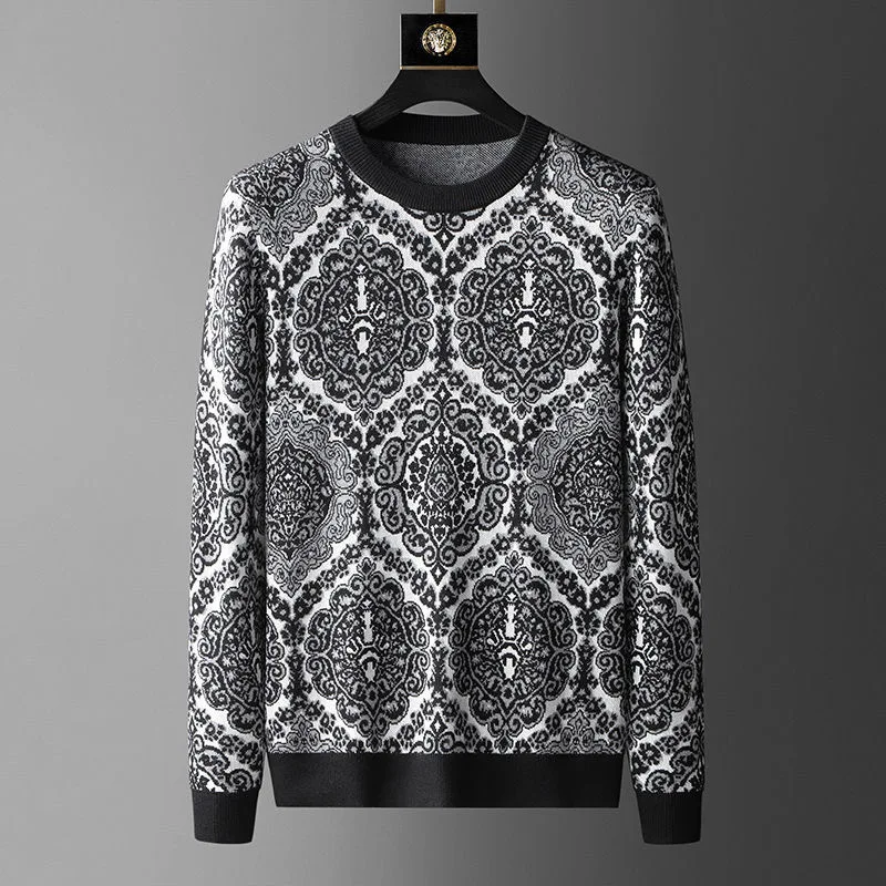 High end personalized jacquard round neck sweater men's 2022 autumn and winter new European fashion thickened warm wool sweater
High end personalized jacquard round neck sweater men's 2022 autumn and winter new European fashion thickened warm wool sweater