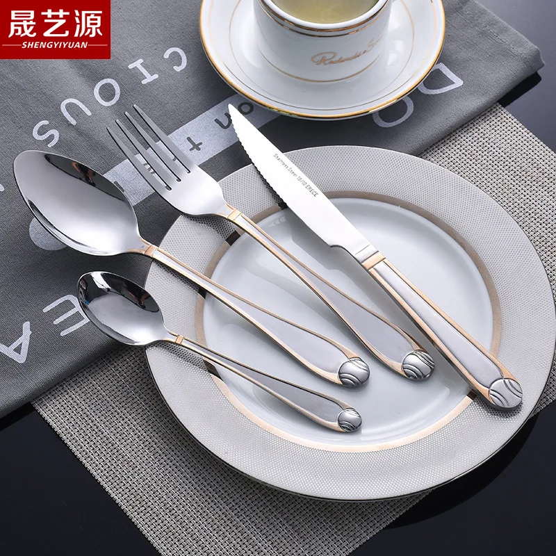 Stainless steel gold-plated creative tableware Hotel restaurant steak knife fork spoon set of 24
Stainless steel gold-plated creative tableware Hotel restaurant steak knife fork spoon set of 24