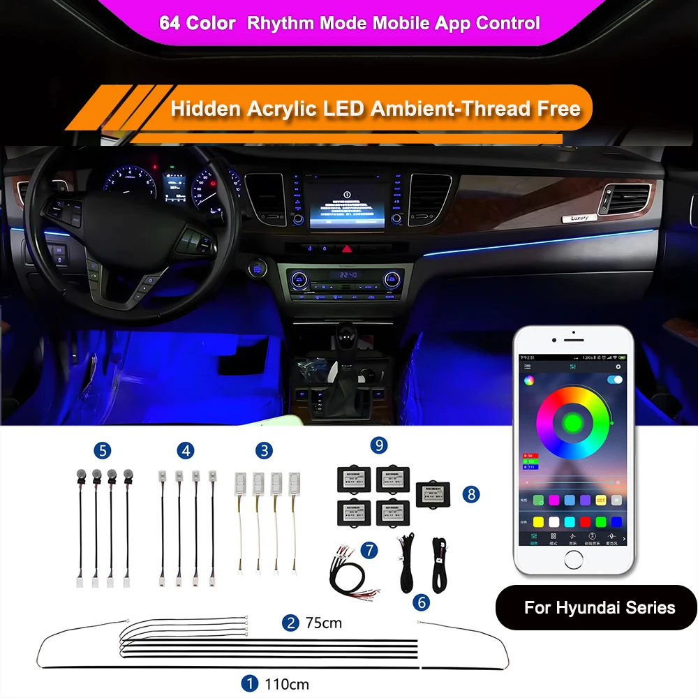 For Car Hyundai Tucson i20 Kona ix20 I30 I40 IX35 IX25 IX30 App Control Led Decorative Lamp RGB Acrylic Ambient Atmosphere Light
For Car Hyundai Tucson i20 Kona ix20 I30 I40 IX35 IX25 IX30 App Control Led Decorative Lamp RGB Acrylic Ambient Atmosphere Light