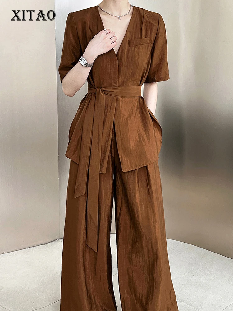 XITAO, однотонные повседневные комплекты со штанами для женщин, Корея, лето 2023, Новое поступление, индивидуальный модный свободный комплект из двух предметов с v-образным вырезом DMJ1411
XITAO, однотонные повседневные комплекты со штанами для женщин, Корея, лето 2023, Новое поступление, индивидуальный модный свободный комплект из двух предметов с v-образным вырезом DMJ1411