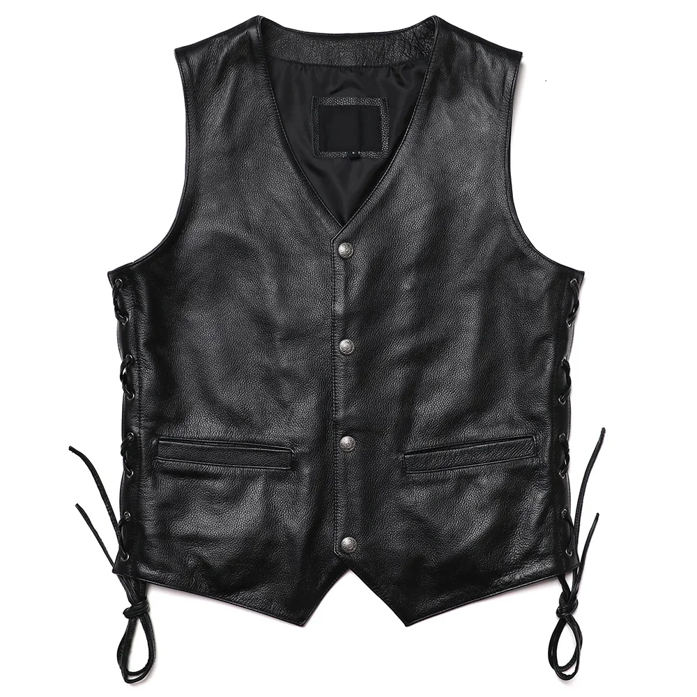 Classical Motorcycle Leather Vest Men's Natural Cowhide Genuine Leather Vest Slim V Neck Tassels Sleeveless Jacket
Classical Motorcycle Leather Vest Men's Natural Cowhide Genuine Leather Vest Slim V Neck Tassels Sleeveless Jacket