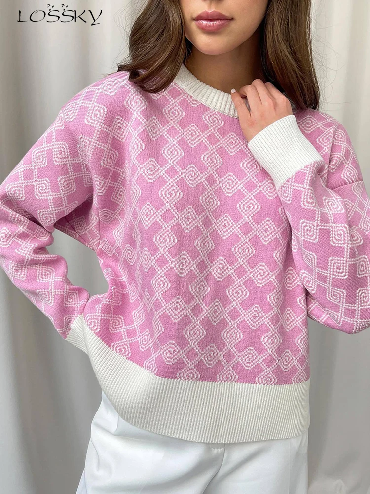 Autumn Winter Plaid Sweater Women Fashion Knitted Long Sleeve Tops Pink O-neck Pullovers Casual Loose New In Knitwears 2023
Autumn Winter Plaid Sweater Women Fashion Knitted Long Sleeve Tops Pink O-neck Pullovers Casual Loose New In Knitwears 2023