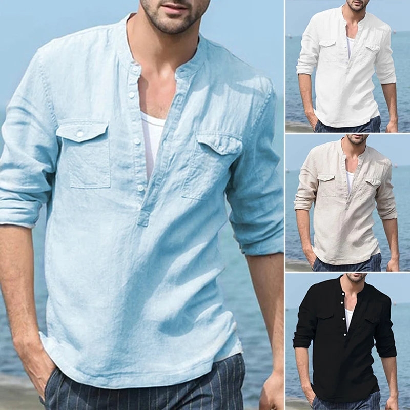 ASDS-Men's Cotton And Linen Material Long Sleeve Shirt Fashion Stand Collar Loose Half Cardigan Linen Shirt
ASDS-Men's Cotton And Linen Material Long Sleeve Shirt Fashion Stand Collar Loose Half Cardigan Linen Shirt