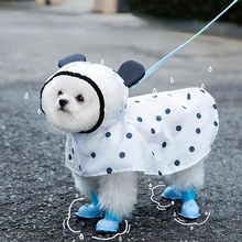 XS-2XL Dog Raincoat Cute Bear Ears Hat Dots Printed Pet Clothes for Small Medium Dogs Rainy Season Outing Portable Rain Coats