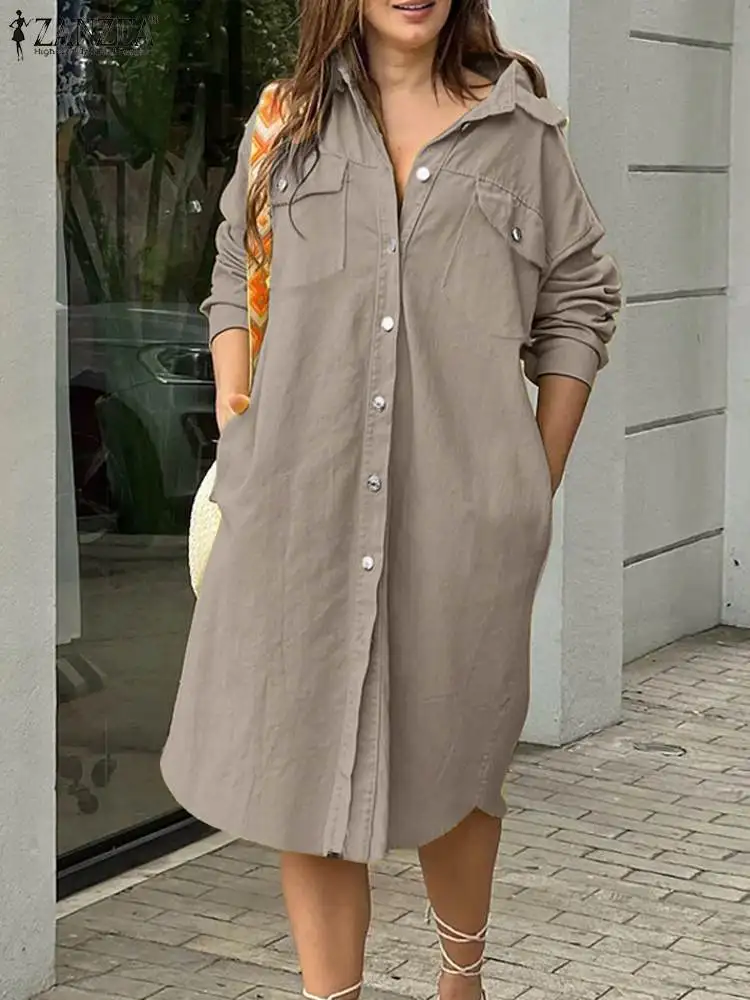 ZANZEA 2023 Autumn Lapel Collar Sundress Holiday Pockets Buttons Vestido Fashion Women Shirt Dress Long Sleeve Solid Midi Robe
ZANZEA 2023 Autumn Lapel Collar Sundress Holiday Pockets Buttons Vestido Fashion Women Shirt Dress Long Sleeve Solid Midi Robe