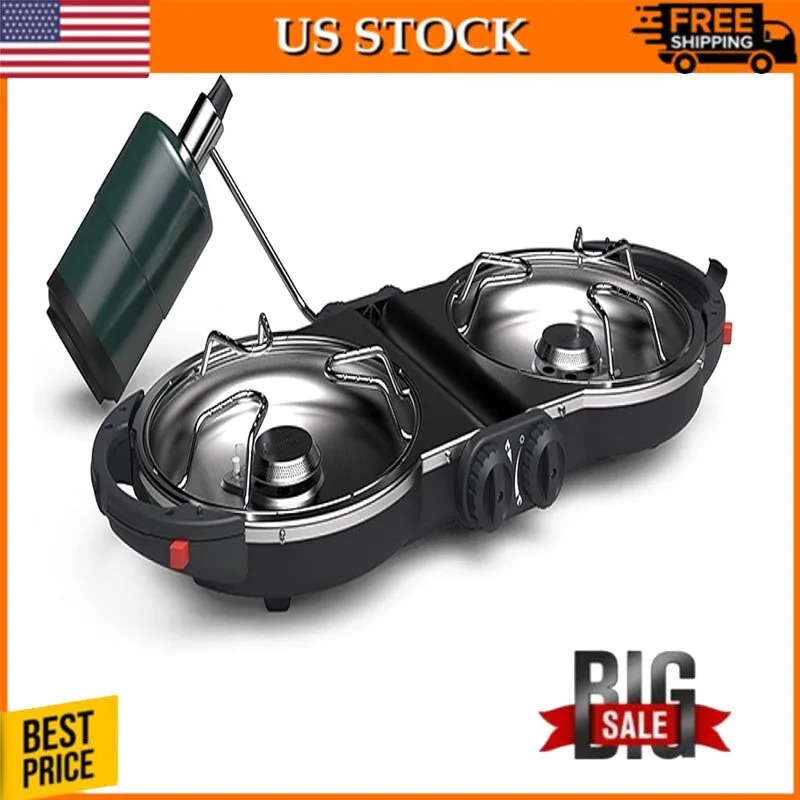 Portable Folding Camp Stove with Push-Button Instant Ignition, 2 Adjustable Burners with 20,000 BTUs of Power for Camping
Portable Folding Camp Stove with Push-Button Instant Ignition, 2 Adjustable Burners with 20,000 BTUs of Power for Camping