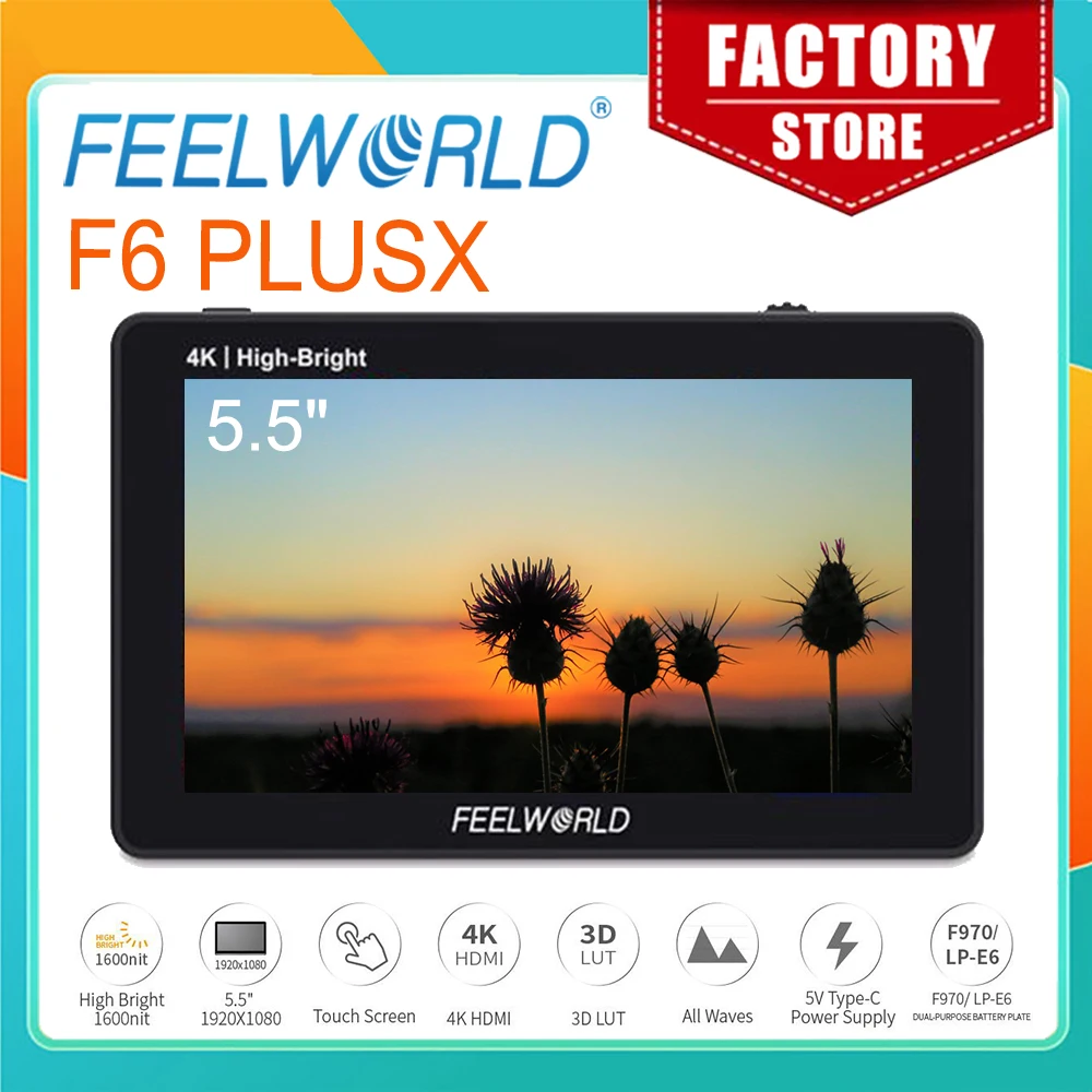 

Сенсорный экран FEELWORLD 5,5 дюйма F6 PLUSX, высокая яркость, 1600 нит, полевой монитор для цифровой зеркальной камеры IPS FHD1920x1080 4K HDMI