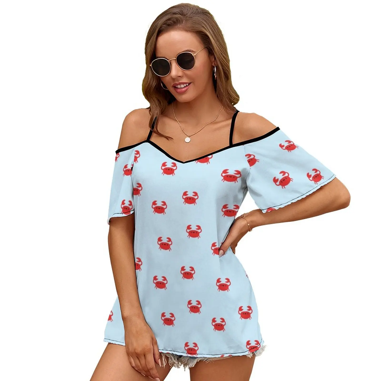 Happy Little Crabs Print O-Neck Off-The-Shoulder Top Short-Sleeved T-Shirt Ladies Streetwear Crab Crabs Animals Ocean Sea Beach
Happy Little Crabs Print O-Neck Off-The-Shoulder Top Short-Sleeved T-Shirt Ladies Streetwear Crab Crabs Animals Ocean Sea Beach